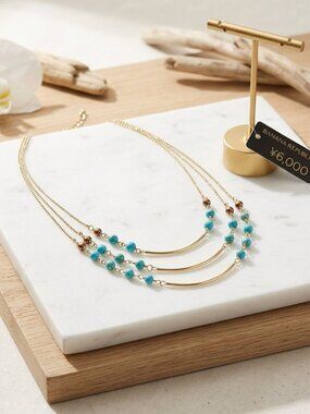 Banana republic 3 tier gold chain with turquoise beads necklace
